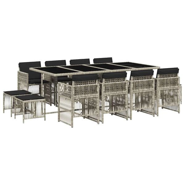 vidaXL Градински комплект от 13части с възглавници светлосив полиратан