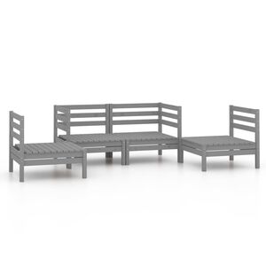 vidaXL Градински лаундж комплект, 4 части, сив, бор масив