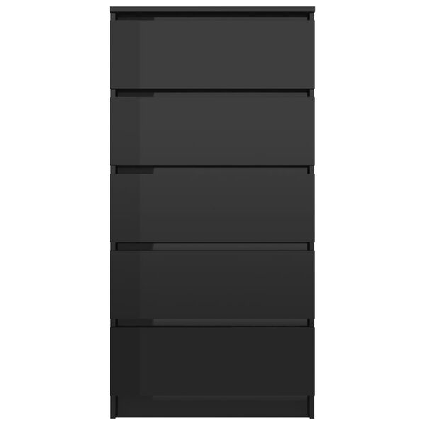 vidaXL Скрин с чекмеджета, черен гланц, 60x35x121 см, инженерно дърво