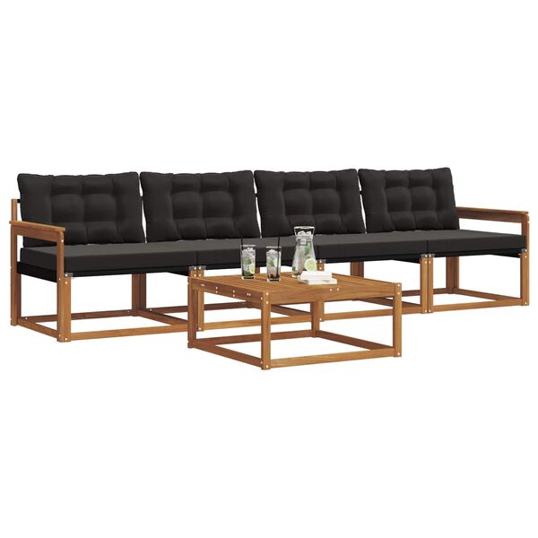 vidaXL Комплект дивани за открито 5 pcs Естествено и черно