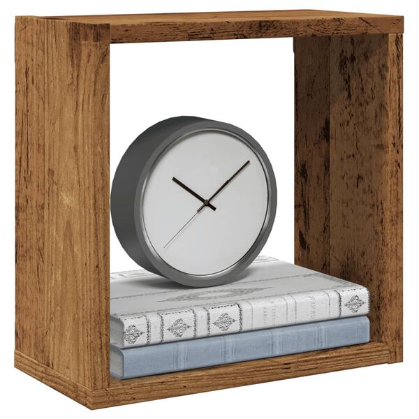 vidaXL Стенни кубични рафтове, 4 бр, старо дърво, 30x15x30 см