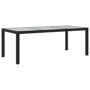 vidaXL Градинска маса черна 190x90x75 см закалено стъкло и полиратан