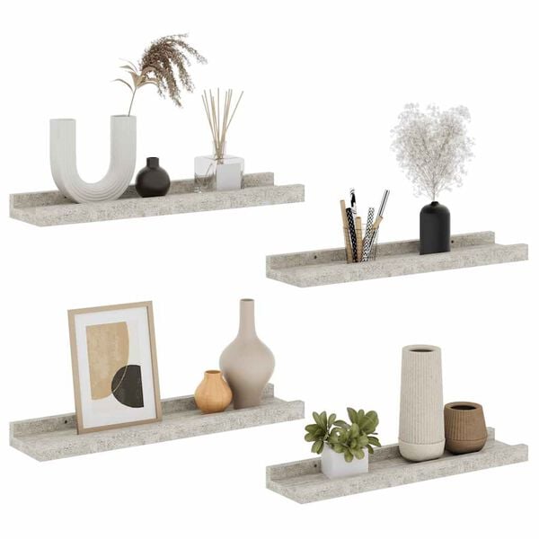vidaXL Стенни рафтове, 4 бр, бетонно сиви, 40x9x3 см