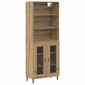 vidaXL Висок шкаф Дъб 69,5 x 34 x 180 см Инженерна дървесина и стъкло