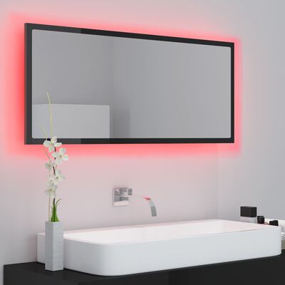 vidaXL LED огледало за баня, черен гланц, 100x8,5x37 см, акрил