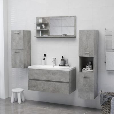 vidaXL Огледало за баня, бетонно сиво, 90x10,5x45 см, ПДЧ