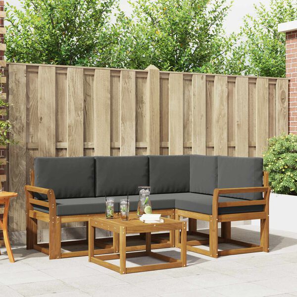 vidaXL Комплект дивани за открито 5 pcs Натурален и Антрацит