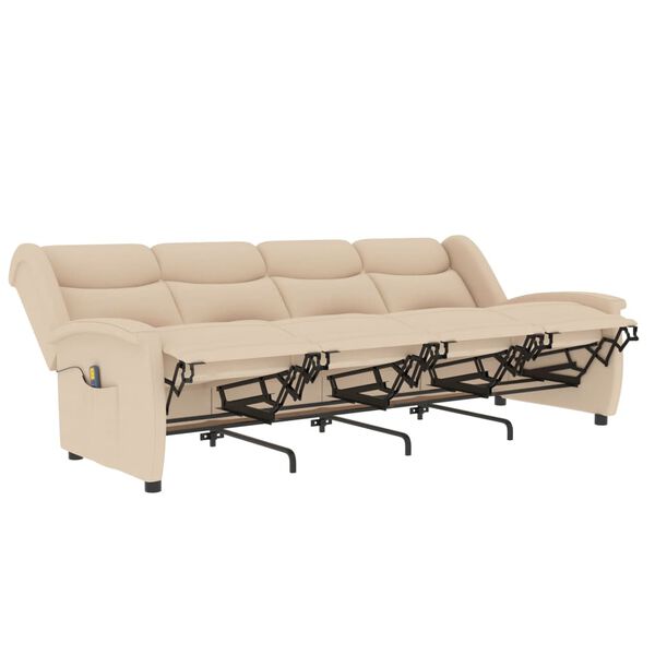 vidaXL 4-местен масажен реклайнер, кремав, текстил
