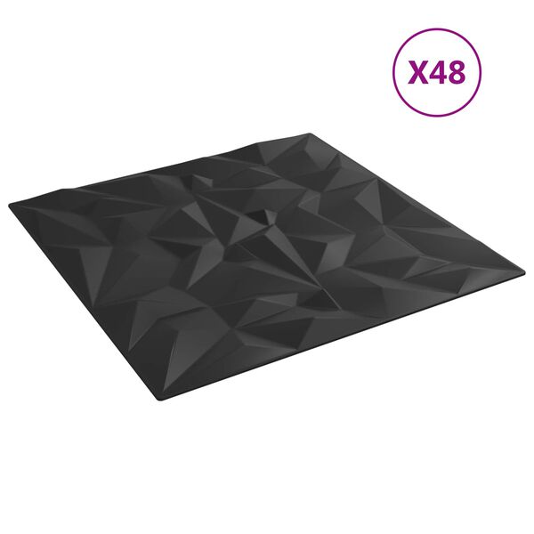 vidaXL Стенни панели 48 pcs Черен 50 x 50 cm XPS Пяна