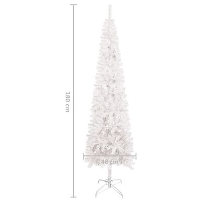 vidaXL Тънка осветена коледна елха с топки, бяла, 180 см