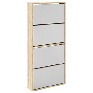 vidaXL Шкаф за обувки 4 нива с огледала, дъб, 63x17x134 cм