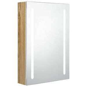 vidaXL LED шкаф с огледало за баня, бяло и цвят дъб, 50x13x70 см