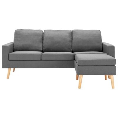 vidaXL 3-местен диван с поставка за крака, светлосив, текстил