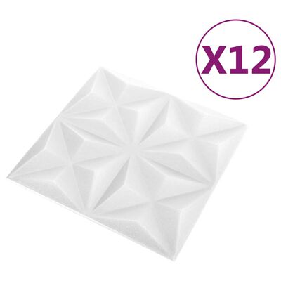 vidaXL 3D стенни панели, 12 бр, 50x50 см, оригами бяло, 3 м²