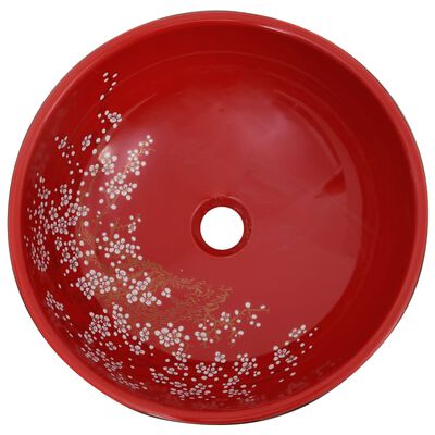 vidaXL Мивка за плот, черно и червено, кръгла, Φ41x14 см, керамика