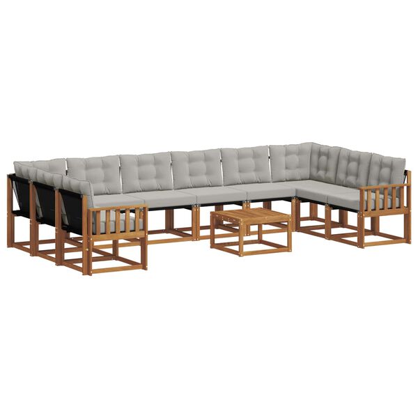 vidaXL Комплект дивани за открито 11 pcs Естествено и светло сиво