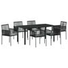vidaXL Комплект за хранене в градината 7 pcs Черно ПЕ ратан