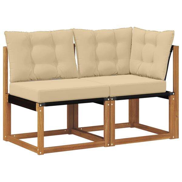 vidaXL Външен среден и ъглов диван с възглавница 2 Брой Естествен
