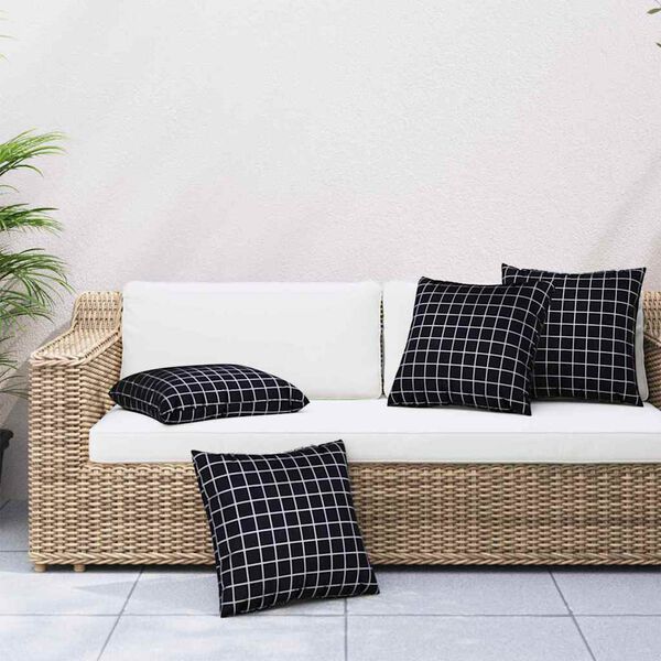 vidaXL Пухени възглавници 4 pcs Черна квадратна шарка 50 x 50 cm