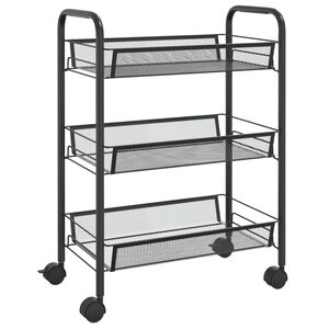 vidaXL Кухненска количка на 3 нива, черна, 46x26x64 см, желязо