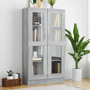 vidaXL Шкаф витрина, сив сонома, 82,5x30,5x150 см, инженерно дърво