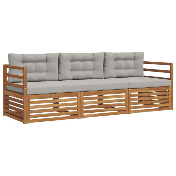 vidaXL Комплект дивани за открито 3 pcs Естествено и светло сиво