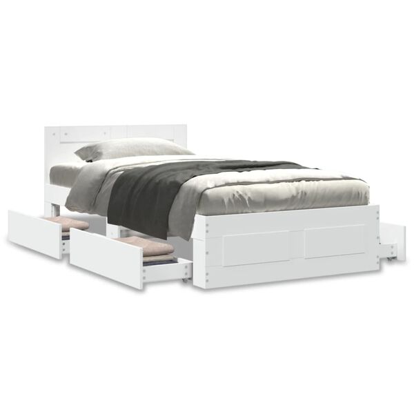 vidaXL Рамка за легло с табла, бяла, 75x190 см, инженерно дърво