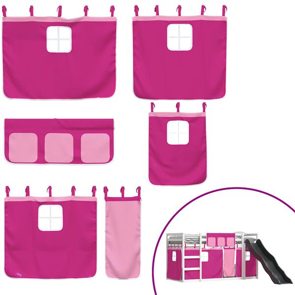 vidaXL Двуетажно легло с пързалка и завеси, синьо, 90x200 см