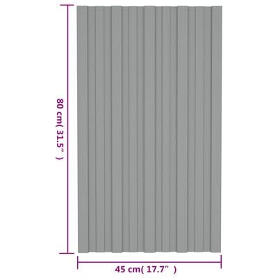 vidaXL Покривни панели, 36 бр, поцинкована стомана, сиви, 80х45 см