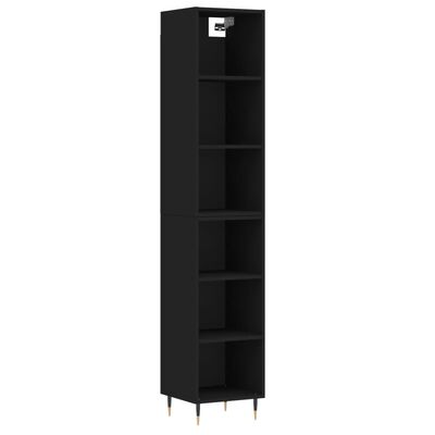 vidaXL Висок шкаф, черна, 34,5x32,5x180 см, инженерно дърво