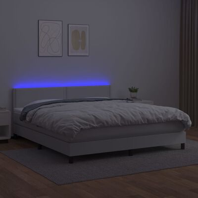 vidaXL Боксспринг легло с матрак и LED бяло 160x200 см изкуствена кожа