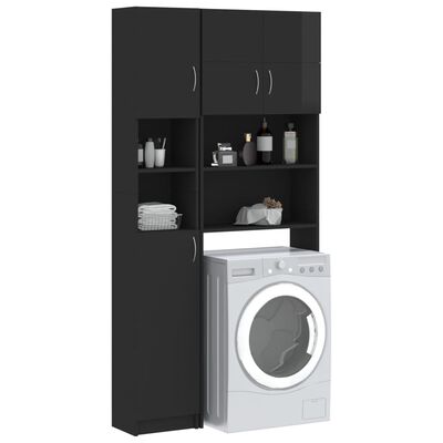 vidaXL Комплект шкафове за пералня, черен гланц, ПДЧ