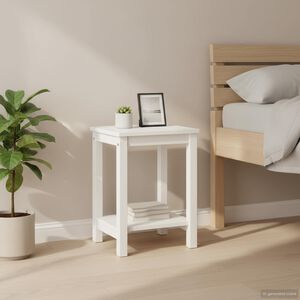 vidaXL Нощно шкафче, бяло, 35x30x47 см, бор масив