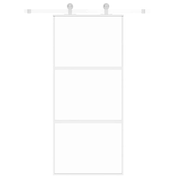 vidaXL Плъзгаща се врата, бяла, 90x205 см, закалено стъкло и алуминий