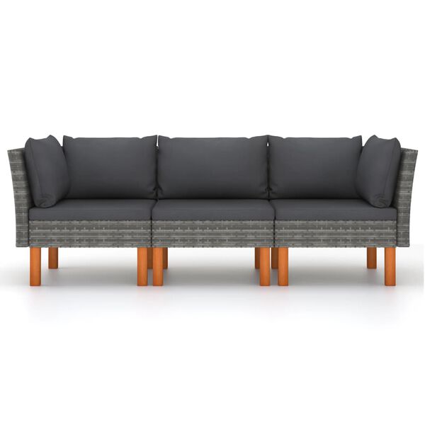 vidaXL Градински комплект с възглавници, 6 части, черен полиратан