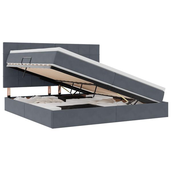 vidaXL Легло с място за съхранение и матрак Тъмен сив 200 x 200 cm