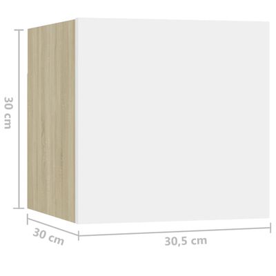 vidaXL Нощни шкафчета, 2 бр, бяло и дъб сонома, 30,5x30x30 см, ПДЧ