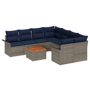 vidaXL Градински Софа Комплект 9 pcs Сив и тъмен син полиратан