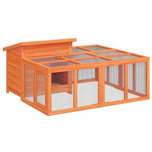 vidaXL Клетка за зайци кафява 144x123x67,5 см борово дърво масив