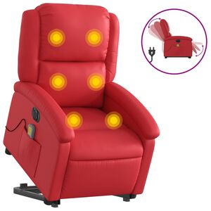 vidaXL Електрически изправящ масажен реклайнер стол, червен, еко кожа