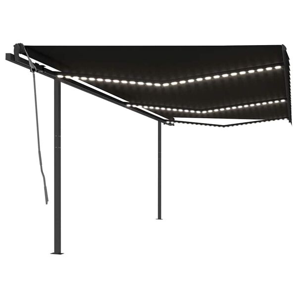 vidaXL Автоматична тента с LED и сензор за вятър, 6x3 м, антрацит