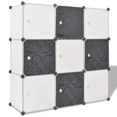 vidaXL Шкаф за съхранение, на кубове, 9 отделения, чернобял