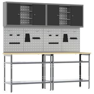 vidaXL Комплект работна маса 8 бр. Черен и Сив