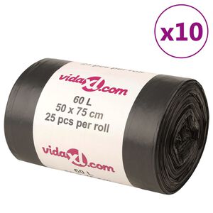 vidaXL Торбички за боклук 250 бр черни 60 л