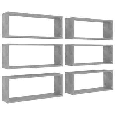 vidaXL Стенни кубични рафтове, 6 бр, бетонно сиви, 60x15x23 см, ПДЧ