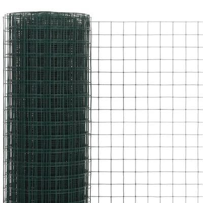 vidaXL Кокошкарска мрежа, стомана с PVC покритие, 25х1,5 м, зелена