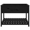 vidaXL Плантер с рафт, черен, 111,5x111,5x81 см, борово дърво масив