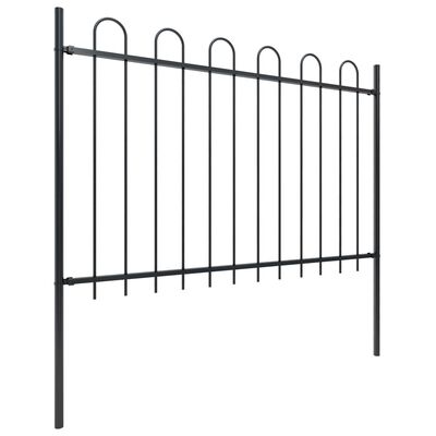 vidaXL Градинска ограда с извити върхове, стомана, 1,7 м, черна