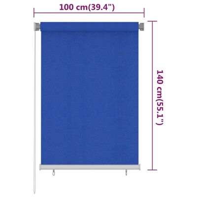 vidaXL Външна роло щора, 100x140 см, синя, HDPE