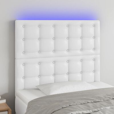 vidaXL LED горна табла за легло, бяла, 80x5x118/128 см изкуствена кожа